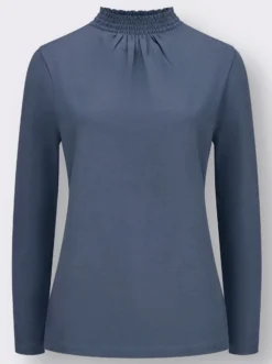 Stehkragenshirt mit Raffungen im Vorderteil