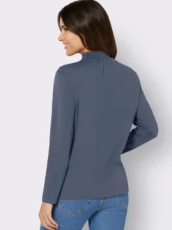 Stehkragenshirt mit Raffungen im Vorderteil