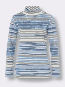 Stehkragenshirt mit Streifen-Muster