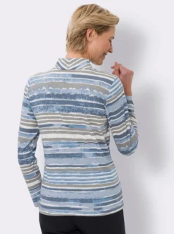 Stehkragenshirt mit Streifen-Muster
