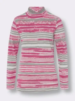 Stehkragenshirt mit Streifen-Muster