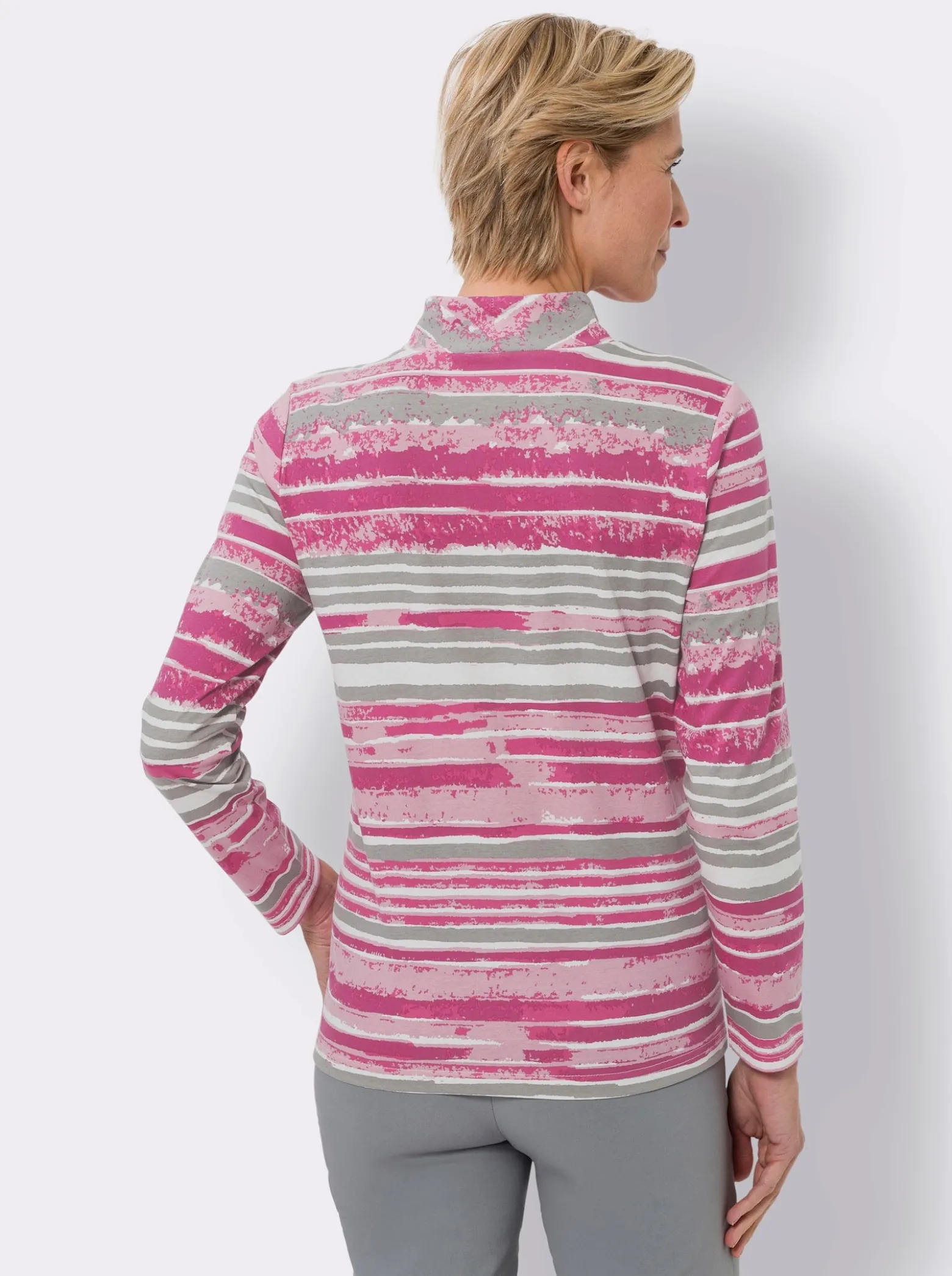 Stehkragenshirt mit Streifen-Muster