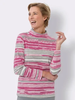 Stehkragenshirt mit Streifen-Muster