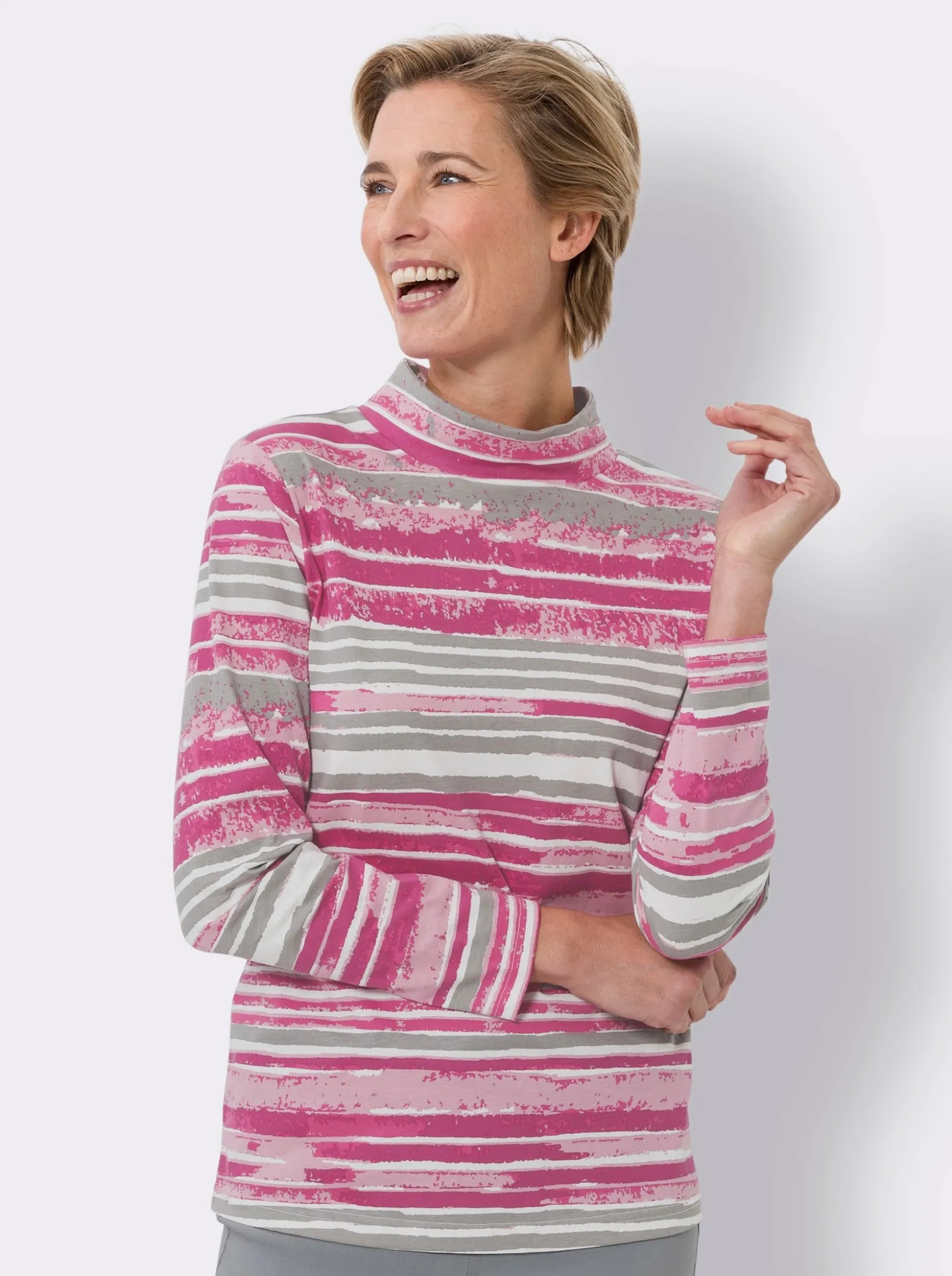 Stehkragenshirt mit Streifen-Muster