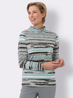 Stehkragenshirt mit Streifen-Muster