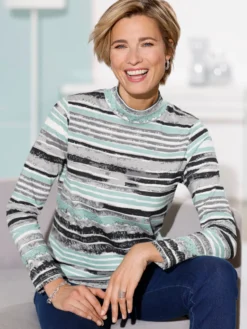 Stehkragenshirt mit Streifen-Muster