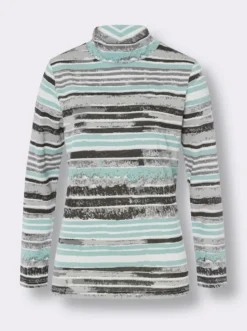 Stehkragenshirt mit Streifen-Muster