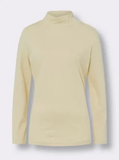 Stehkragenshirt mit Zierknöpfen an der Schulterpartie