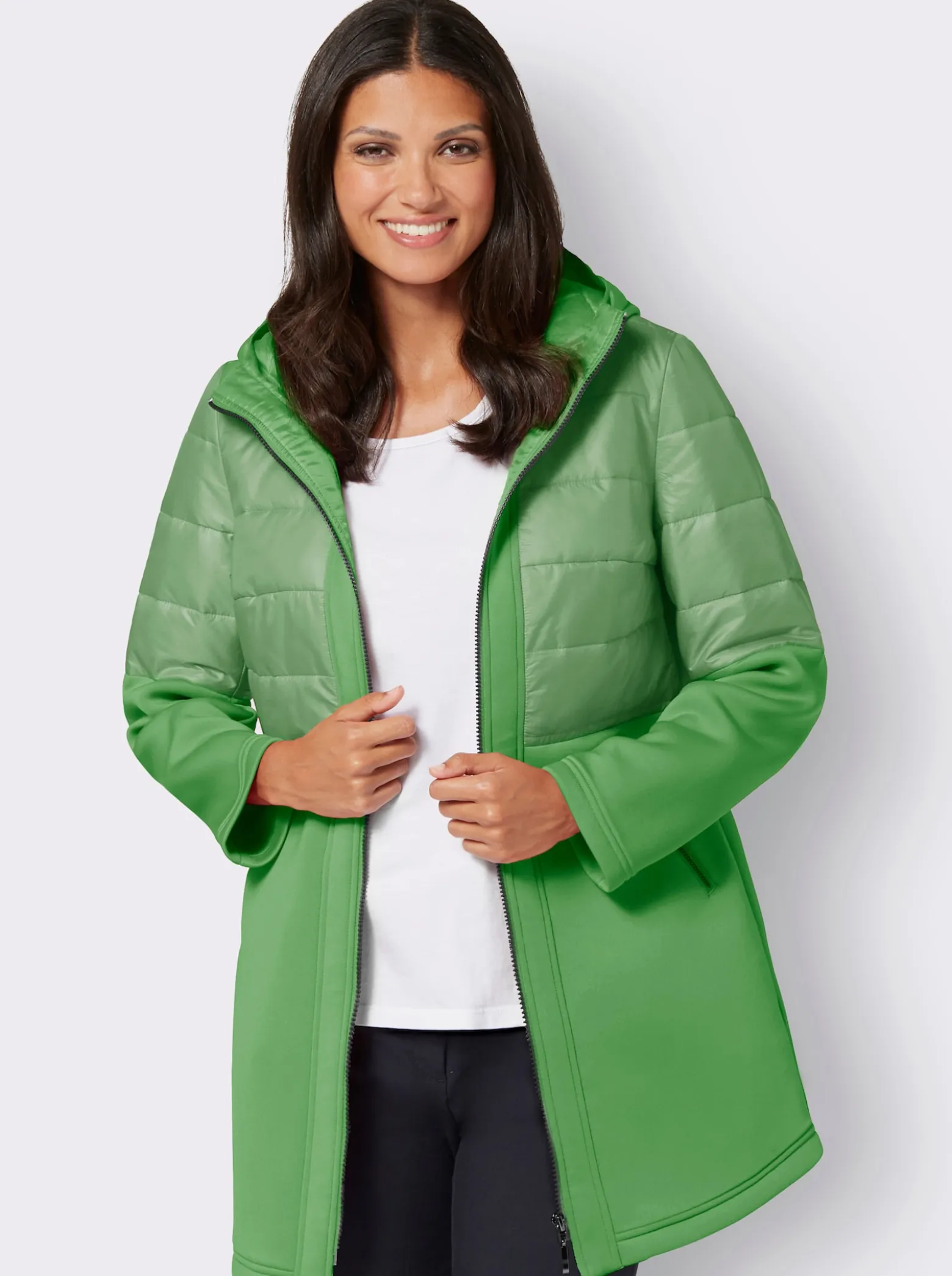 Steppjacke im Material-Mix