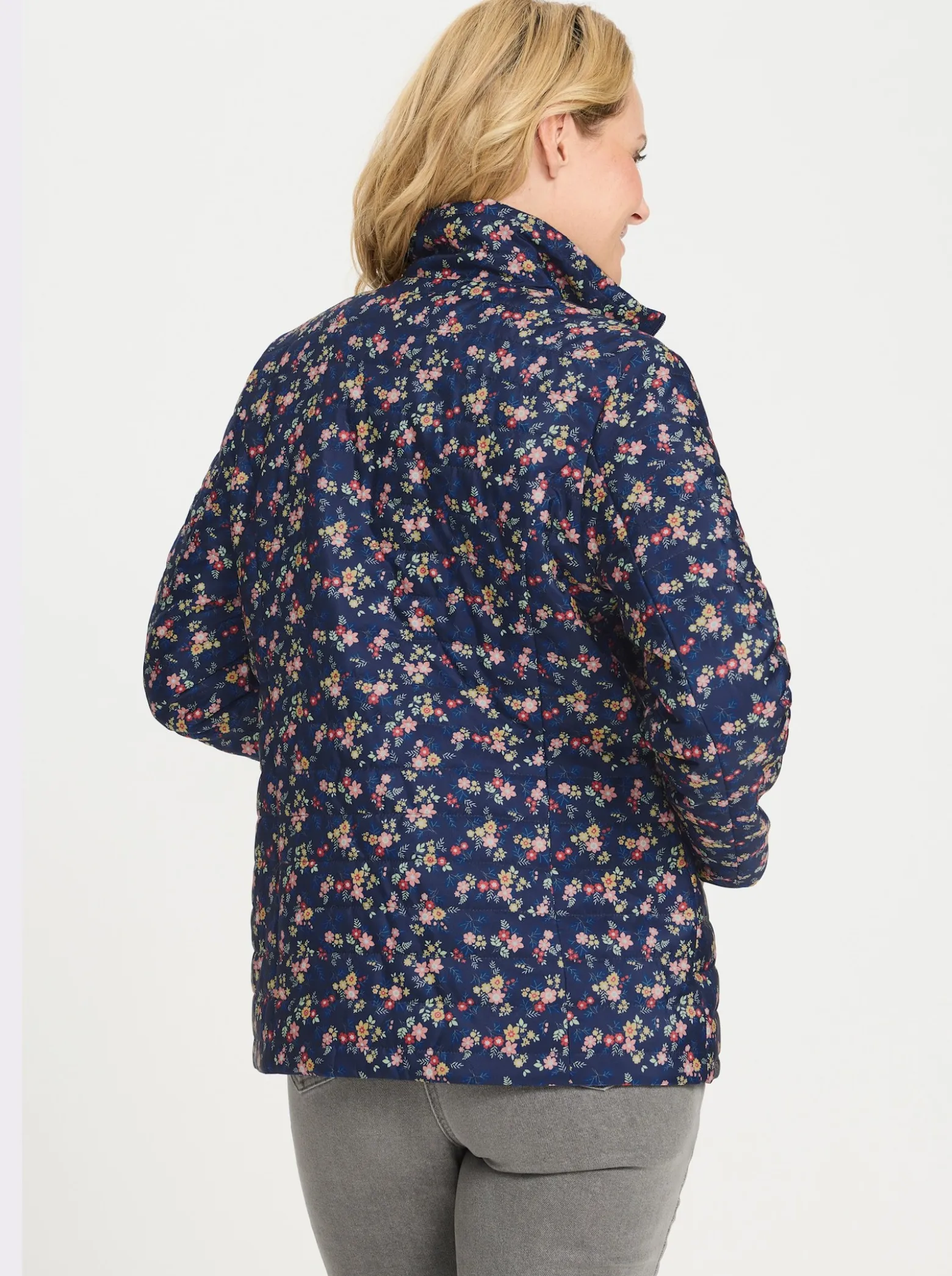 Steppjacke mit Blüten-Druck