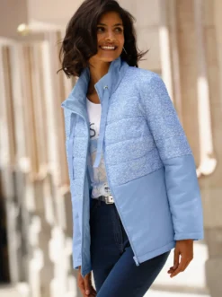 Steppjacke mit Druck in Melange-Optik
