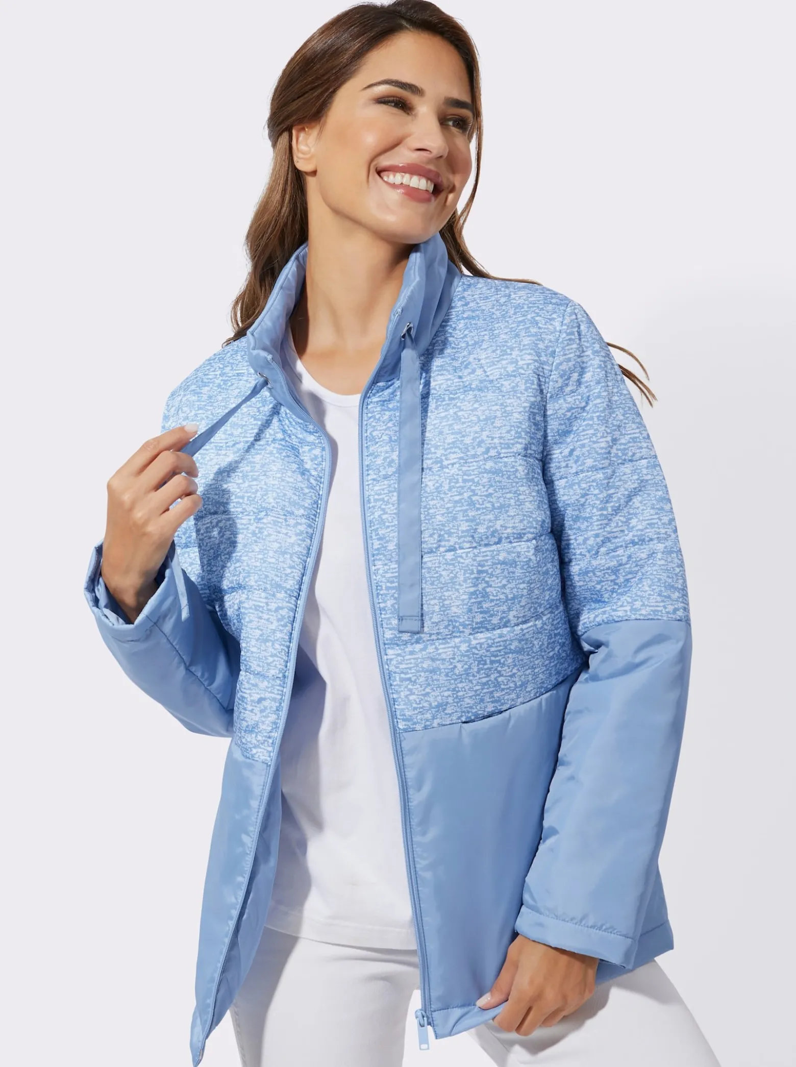 Steppjacke mit Druck in Melange-Optik