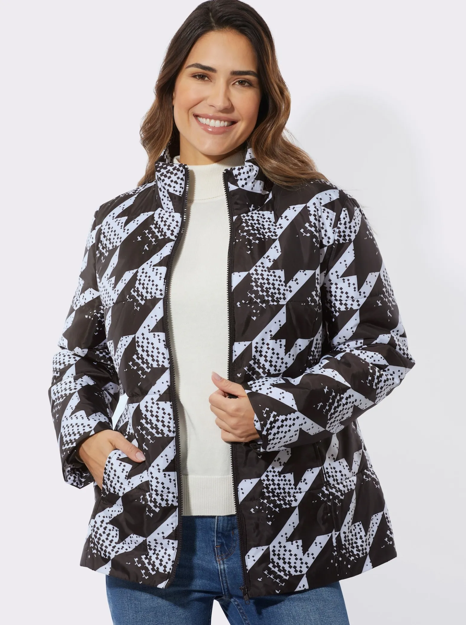 Steppjacke mit Hahnentritt-Muster