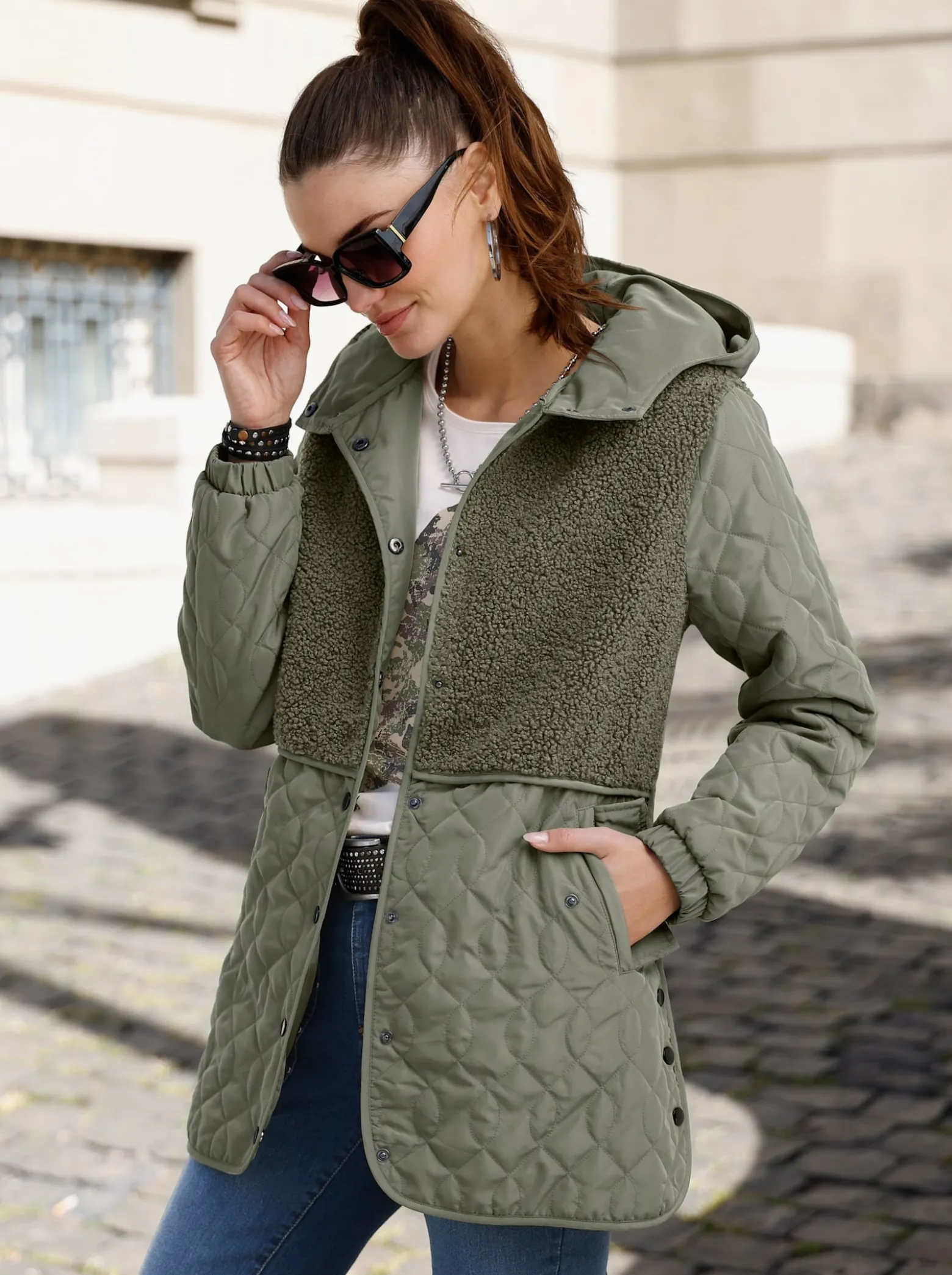 Steppjacke mit Teddy-Fleece