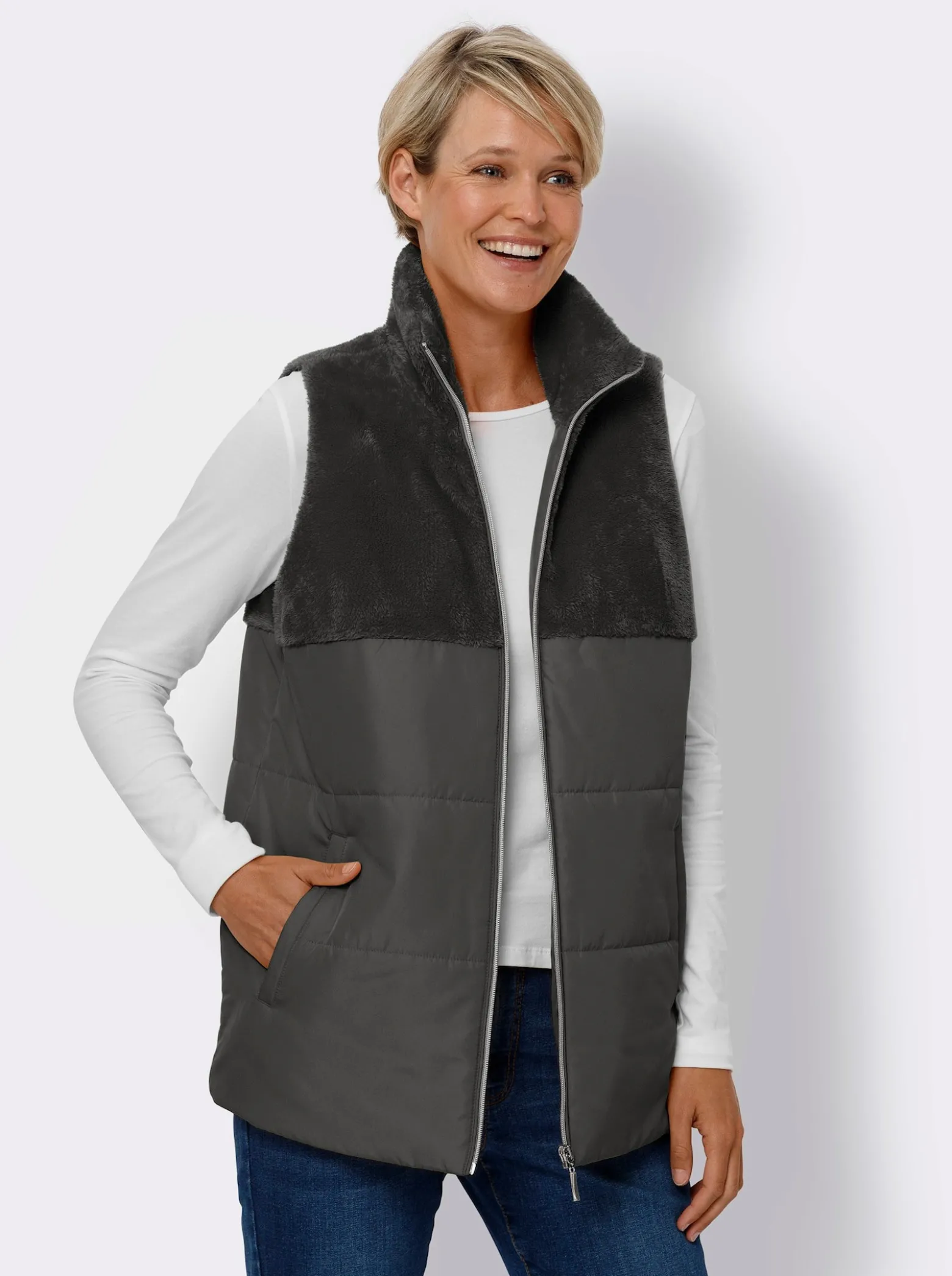 Steppweste mit Teddy-Fleece
