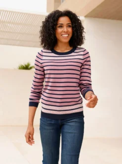 Streifenpullover mit Jacquard-Details