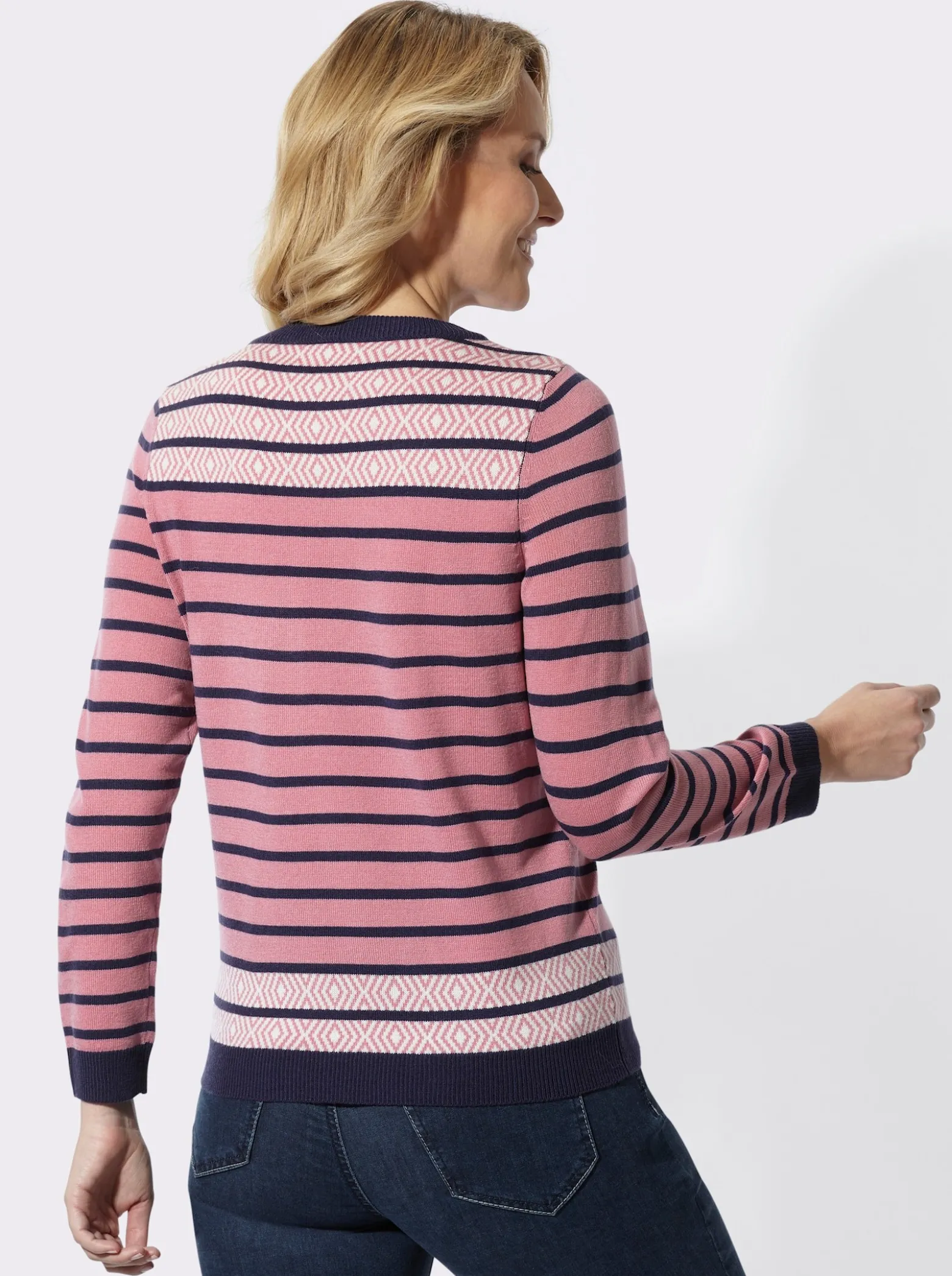 Streifenpullover mit Jacquard-Details