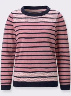 Streifenpullover mit Jacquard-Details