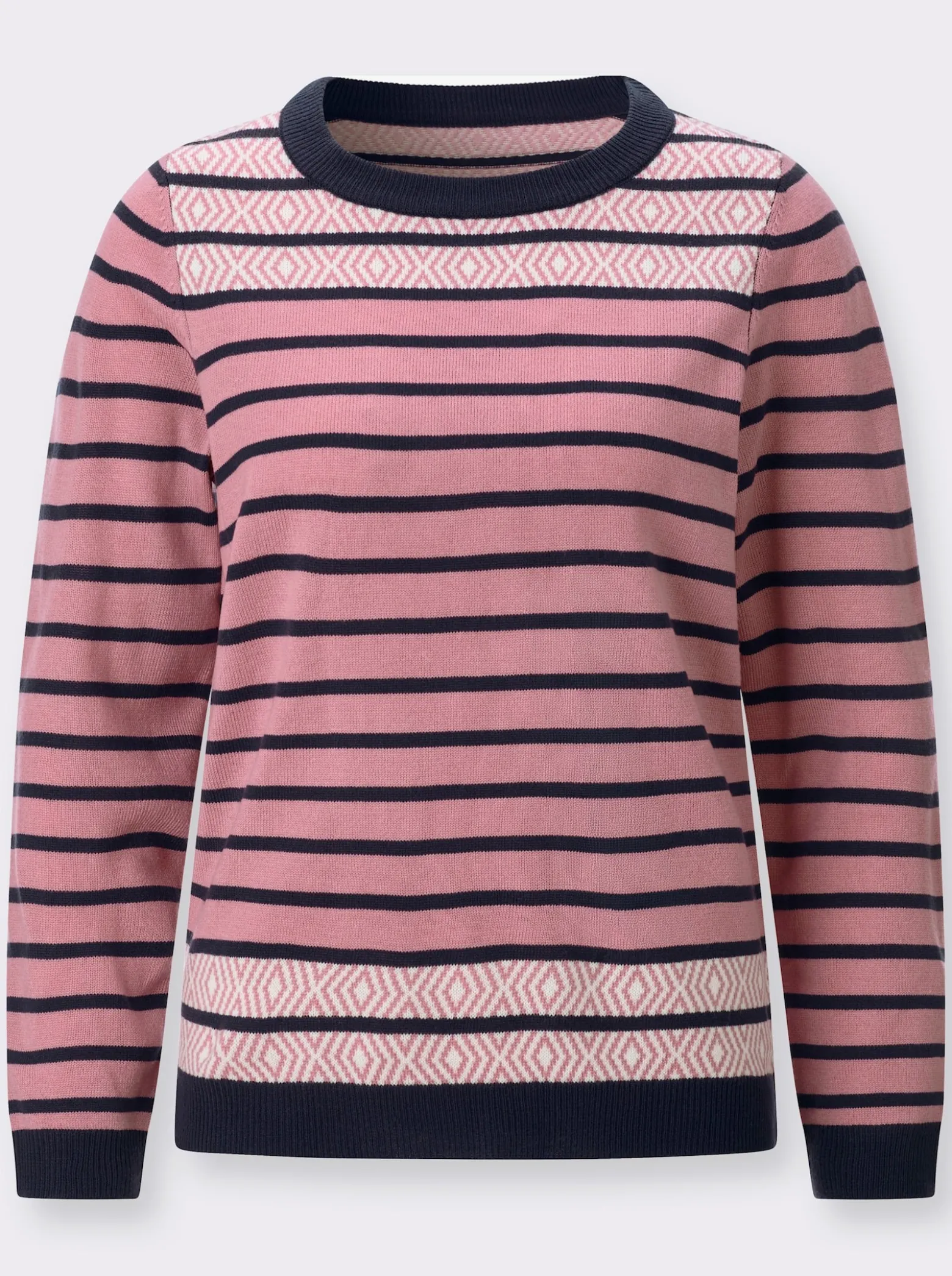 Streifenpullover mit Jacquard-Details