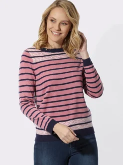 Streifenpullover mit Jacquard-Details