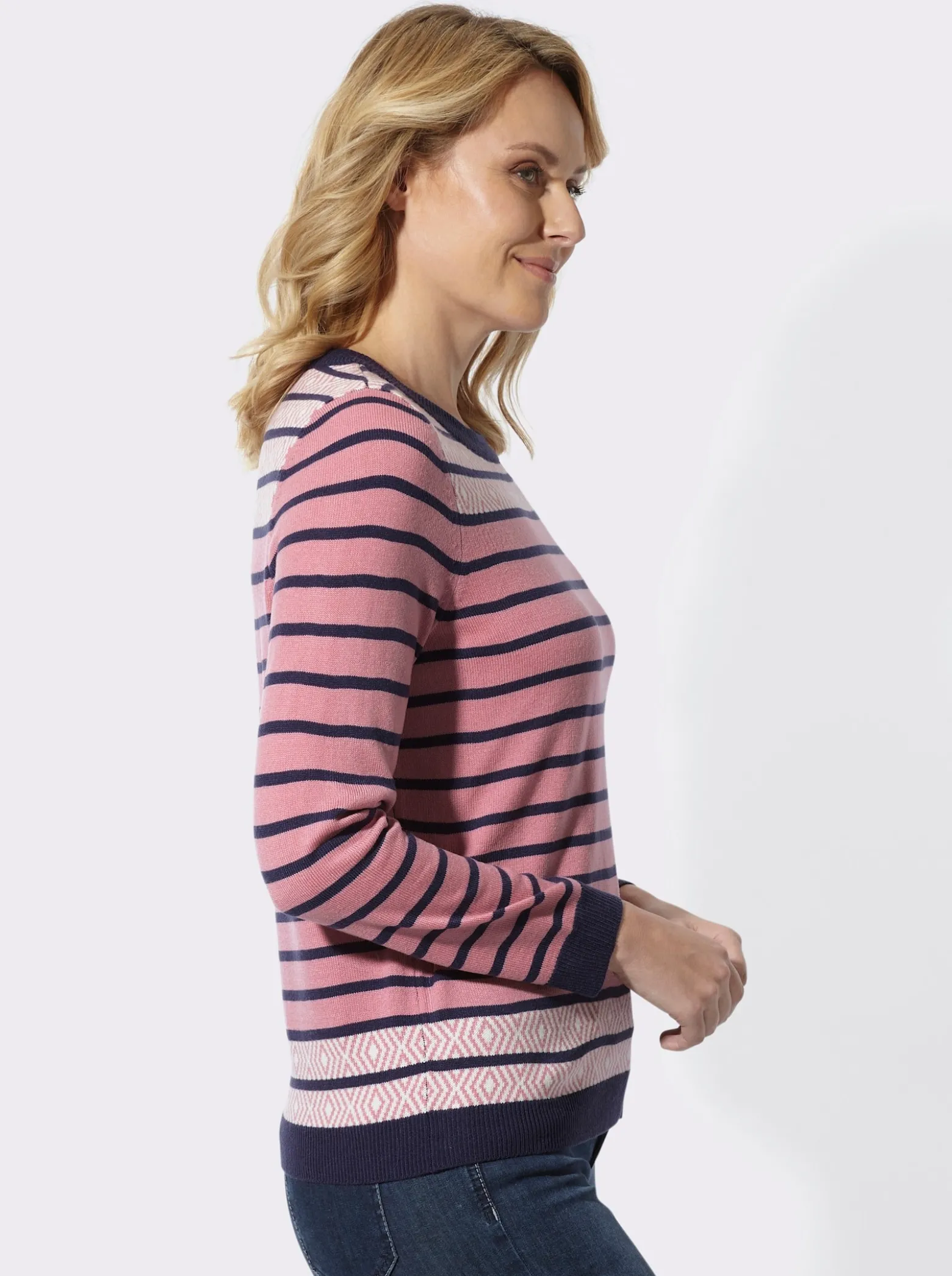 Streifenpullover mit Jacquard-Details