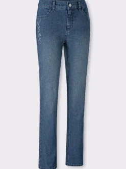 Stretch-Jeans mit ton-in-ton-farbener Stickerei
