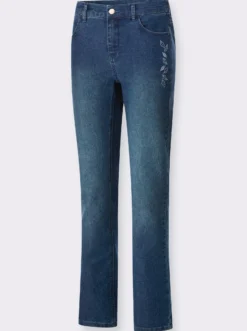 Stretch-Jeans mit ton-in-ton-farbener Stickerei