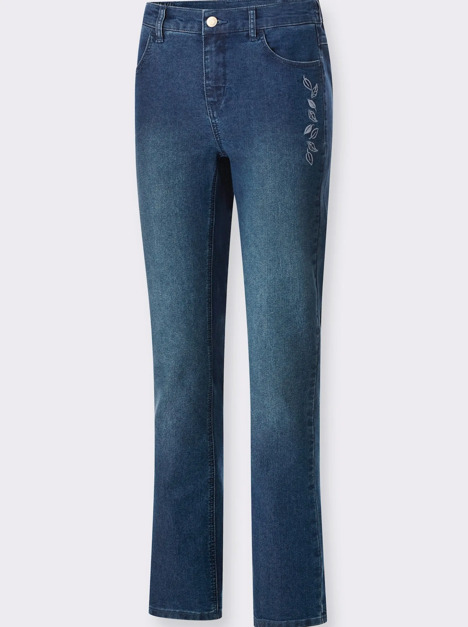 Stretch-Jeans mit ton-in-ton-farbener Stickerei
