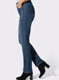 Stretch-Jeans mit ton-in-ton-farbener Stickerei