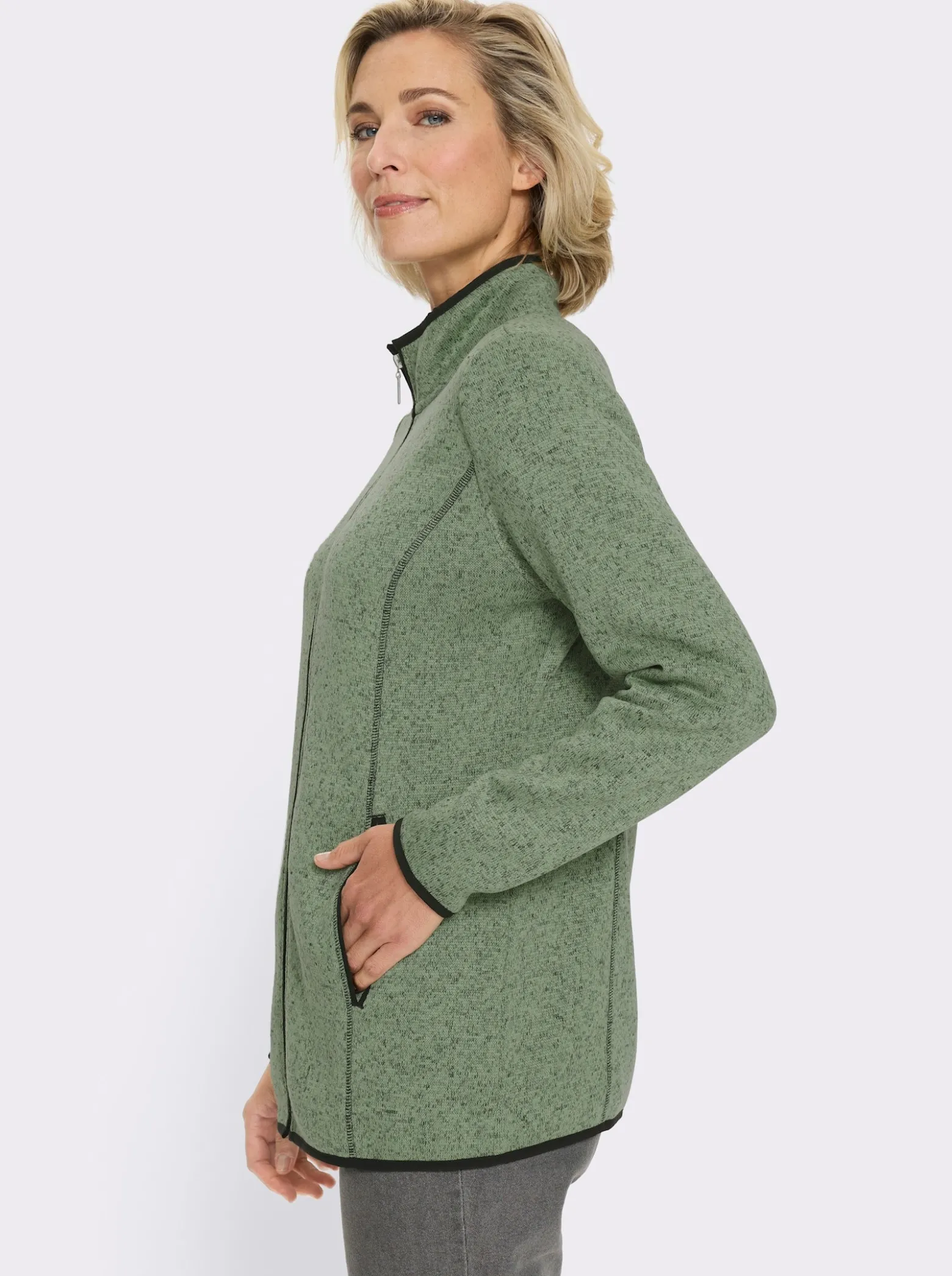 Strickfleecejacke mit elastischen Paspel-Abschlüssen