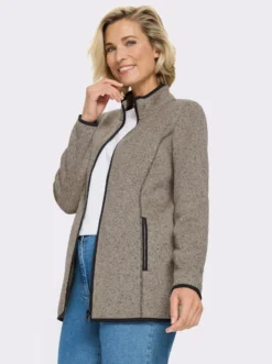 Strickfleecejacke mit elastischen Paspel-Abschlüssen