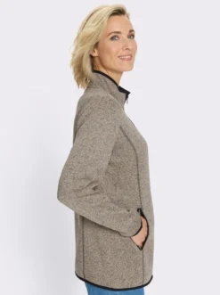 Strickfleecejacke mit elastischen Paspel-Abschlüssen
