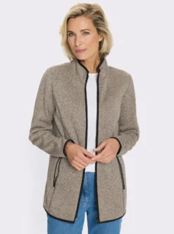 Strickfleecejacke mit elastischen Paspel-Abschlüssen