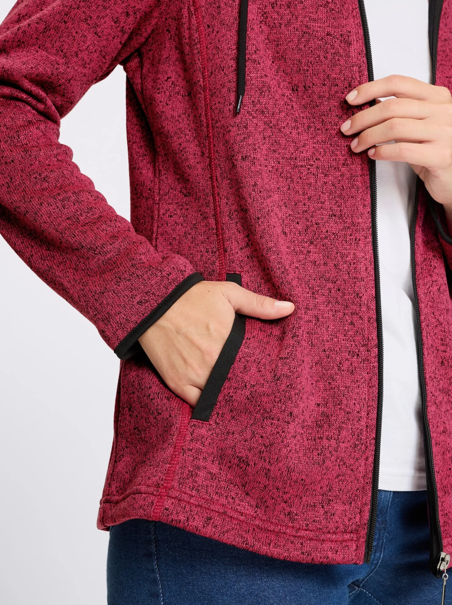 Strickfleecejacke mit Kapuze