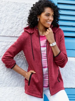 Strickfleecejacke mit Kapuze