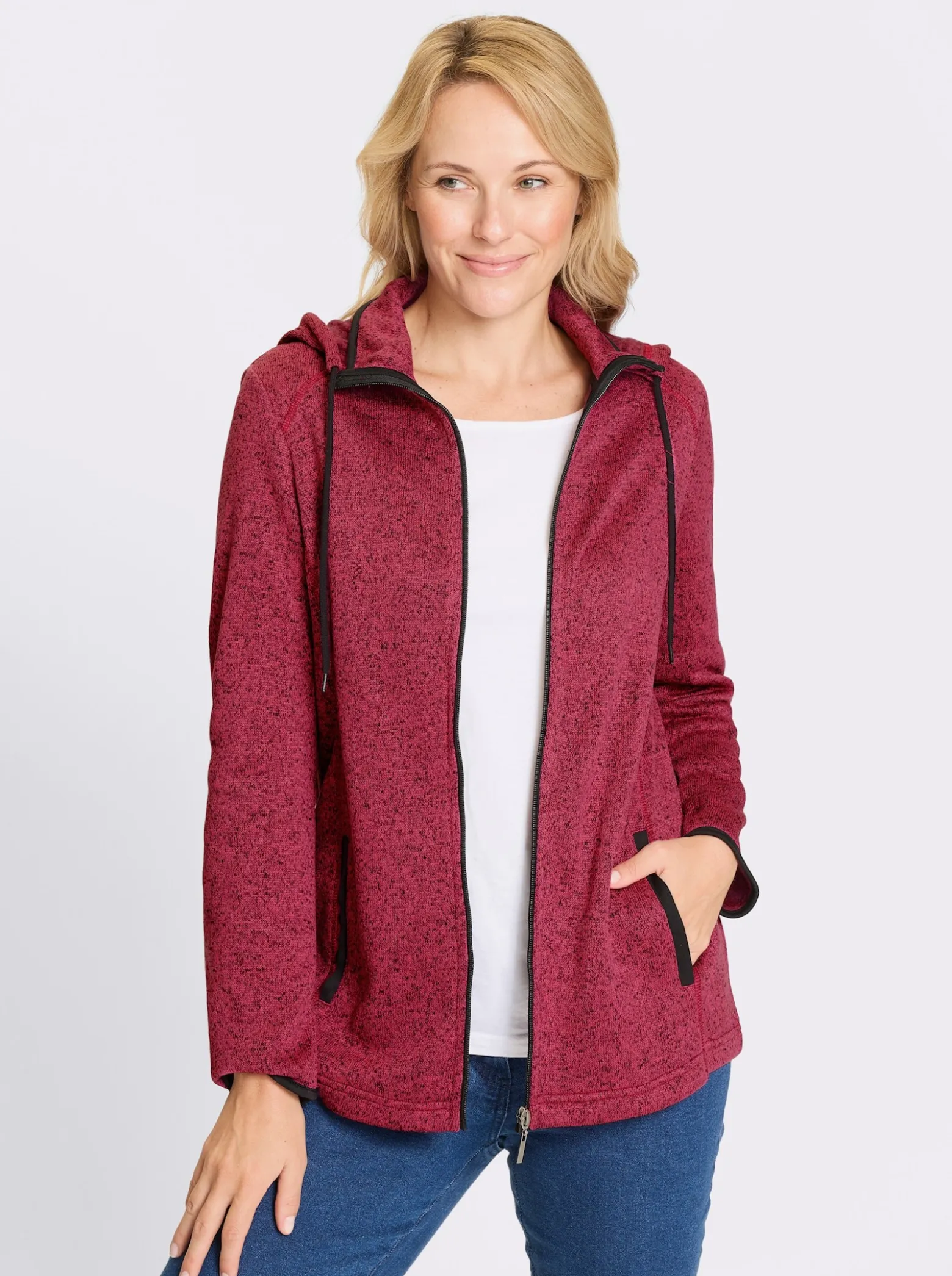 Strickfleecejacke mit Kapuze