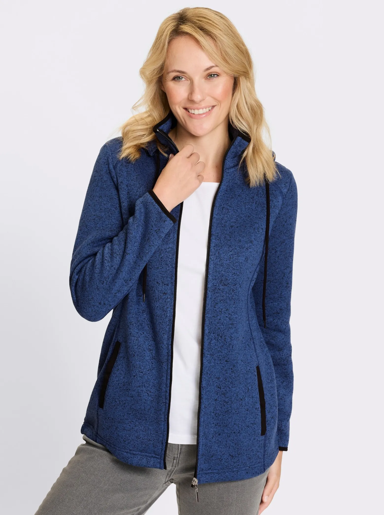 Strickfleecejacke mit Kapuze