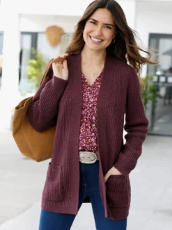 Strickjacke in gerippter Grobstrick-Optik