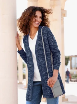 Strickjacke in Longform, meliert