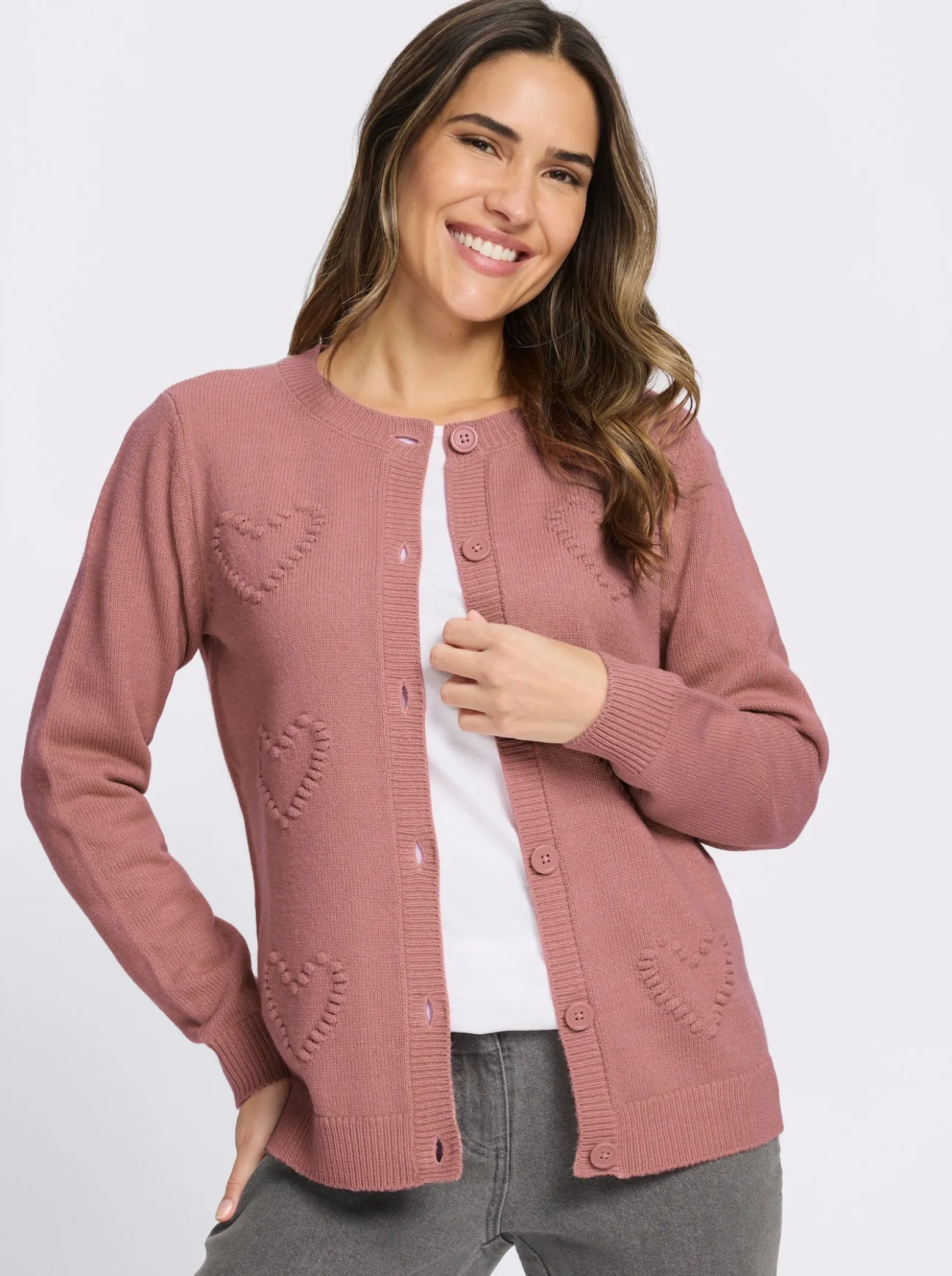 Strickjacke mit herzförmigem Strickmotiv
