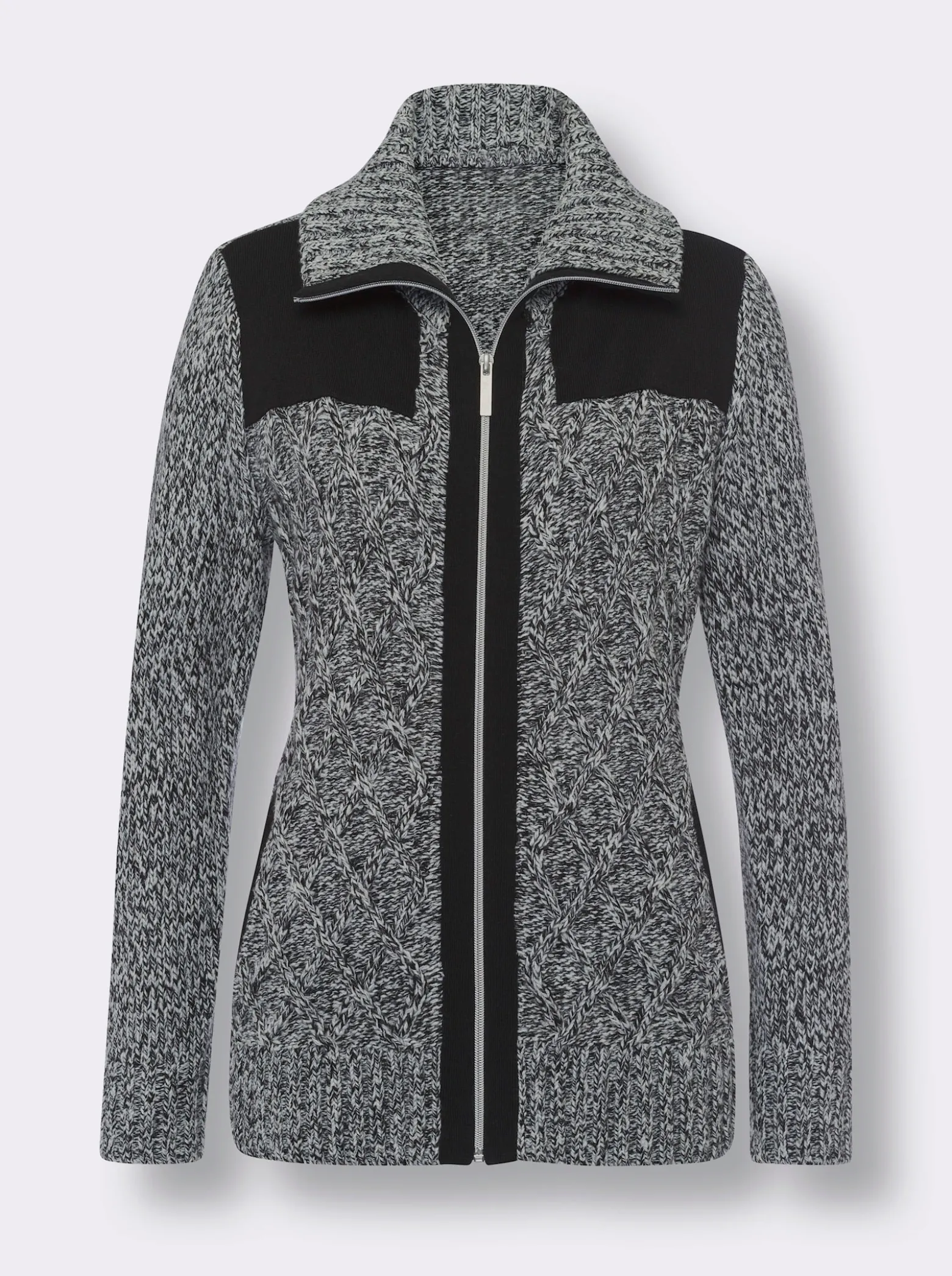 Strickjacke mit kontrastfarbigen Einsätzen
