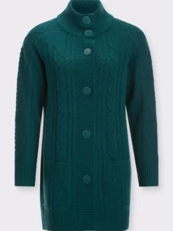 Strickjacke mit Links- und Zopf-Strickmuster