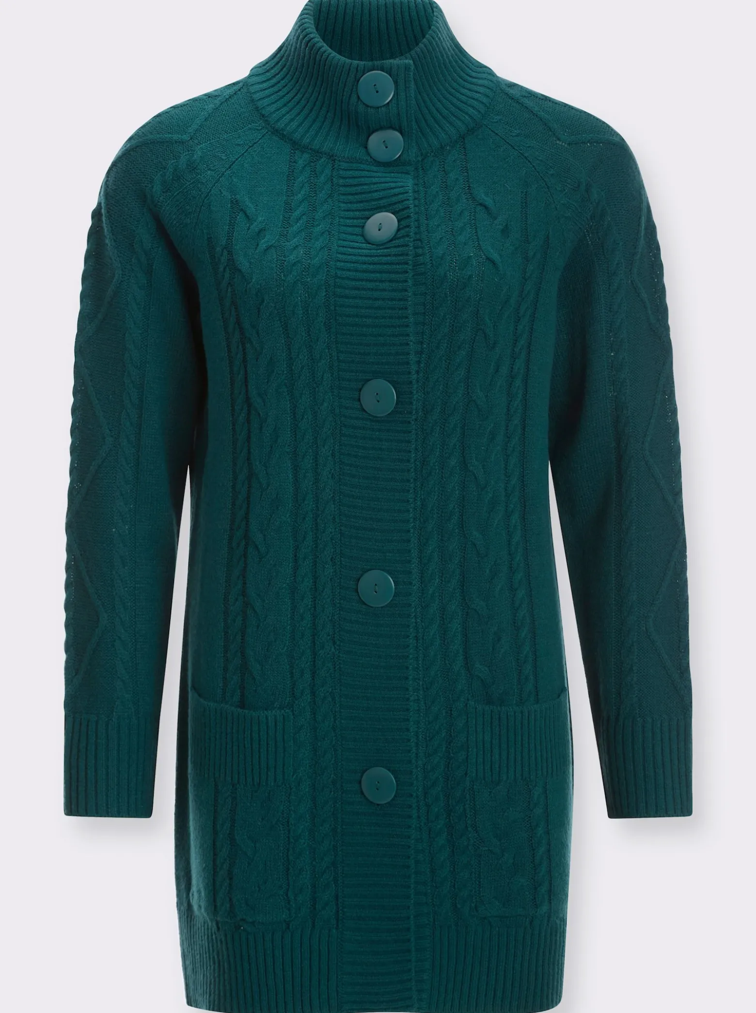 Strickjacke mit Links- und Zopf-Strickmuster