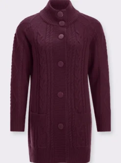 Strickjacke mit Links- und Zopf-Strickmuster