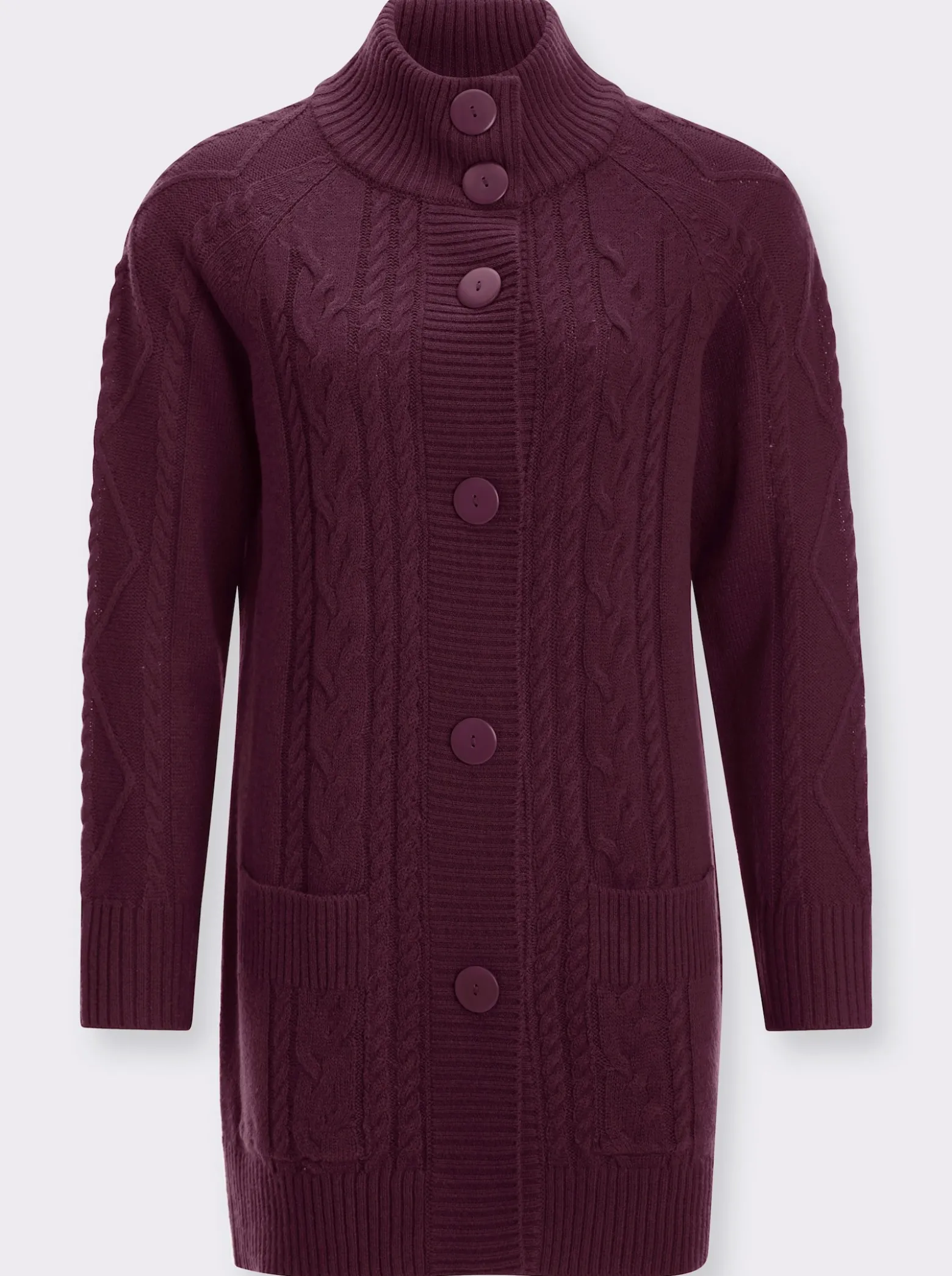 Strickjacke mit Links- und Zopf-Strickmuster