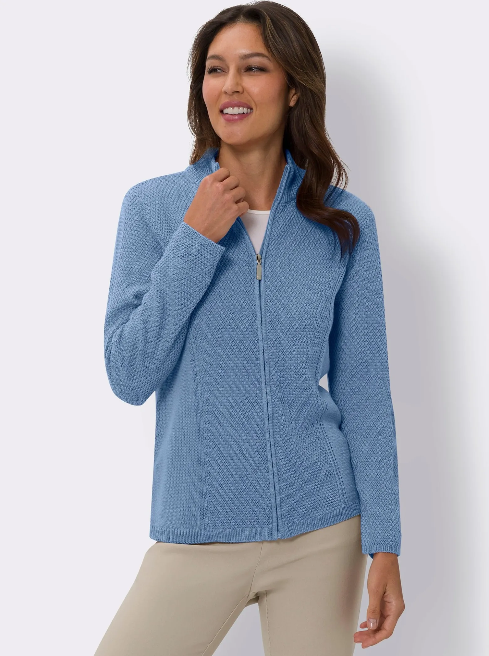 Strickjacke mit Stehkragen, pflegeleicht