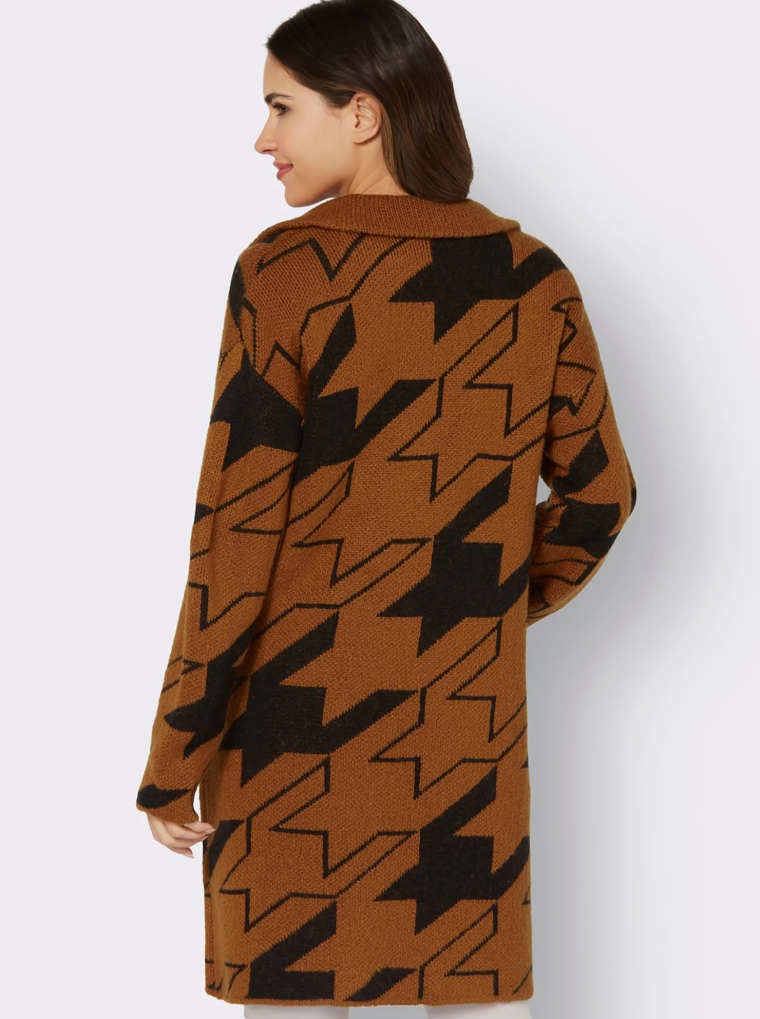 Strickmantel mit Hahnentritt-Muster