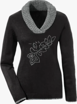 Strickpullover mit Blumen-Stickerei