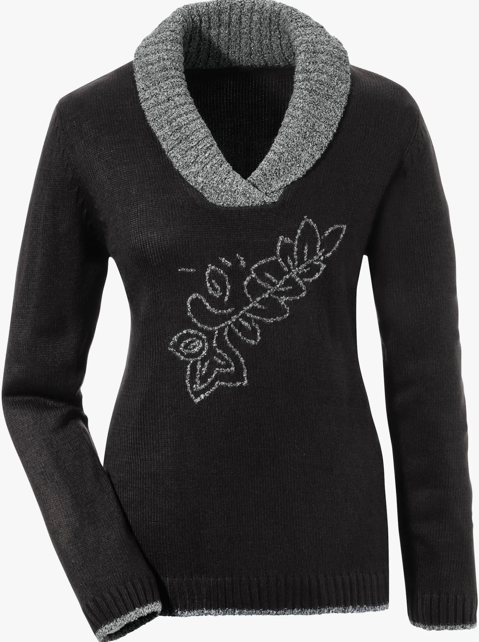 Strickpullover mit Blumen-Stickerei