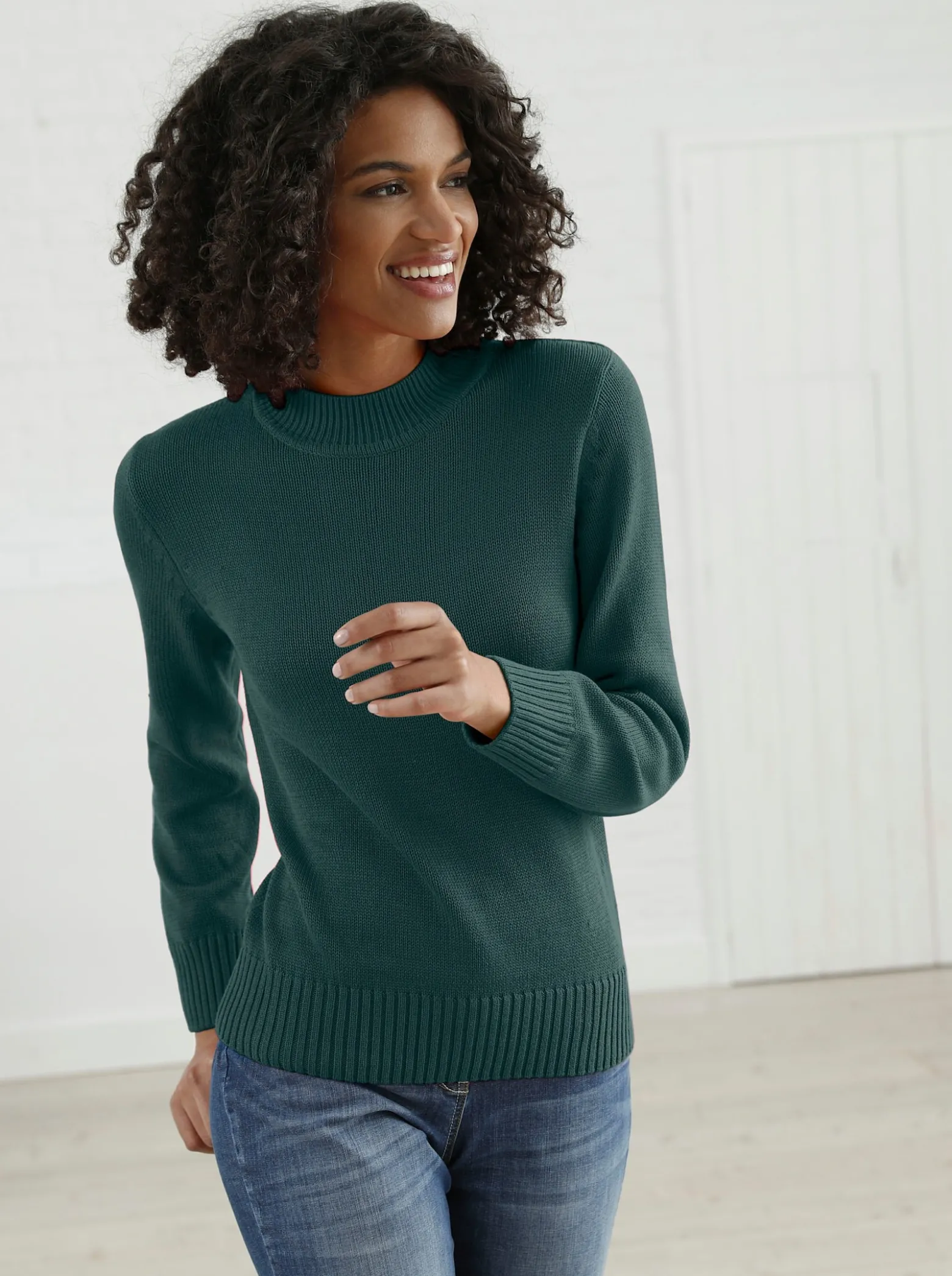 Strickpullover mit geripptem Stehkragen